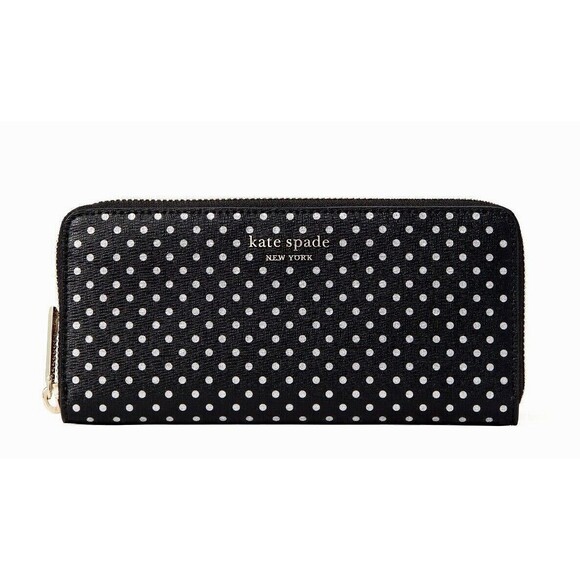 New Kate Spade Spencer Metallic Dot Slim Continental Wallet Black Multi - Picture 1 of 3